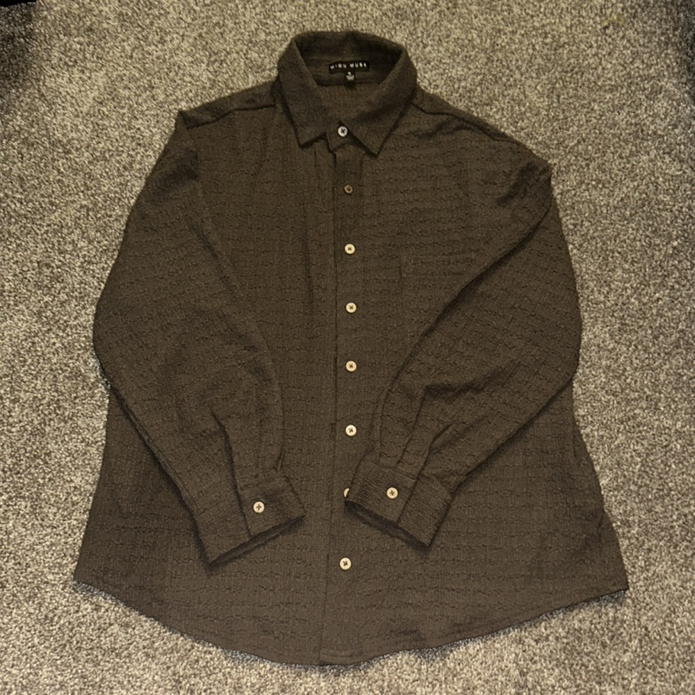 Miou Muse Textured Chocolate Brown Button Down